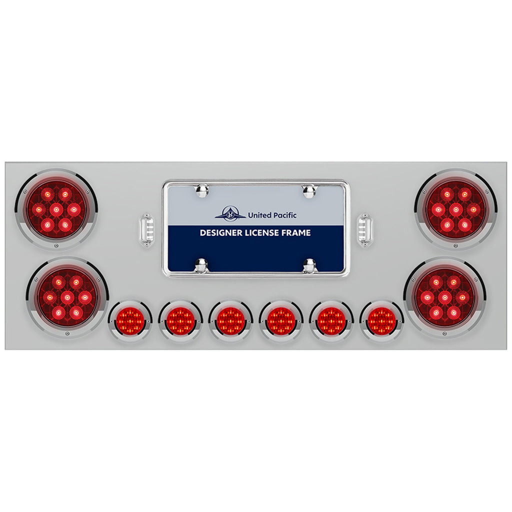 Stainless Steel Center Panel w/ 4 X Red LED 4" Light & 6 X Red LED 2" Lights & Bezels Competition Series - Red LEDs (Red or Clear Lens)