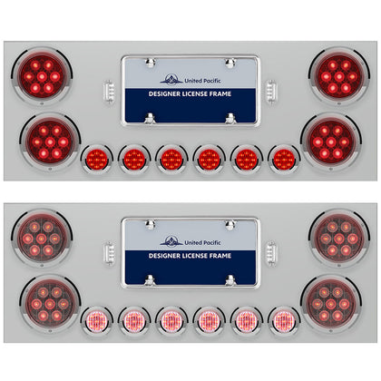 Stainless Steel Center Panel w/ 4 X Red LED 4" Light & 6 X Red LED 2" Lights & Bezels Competition Series - Red LEDs (Red or Clear Lens)