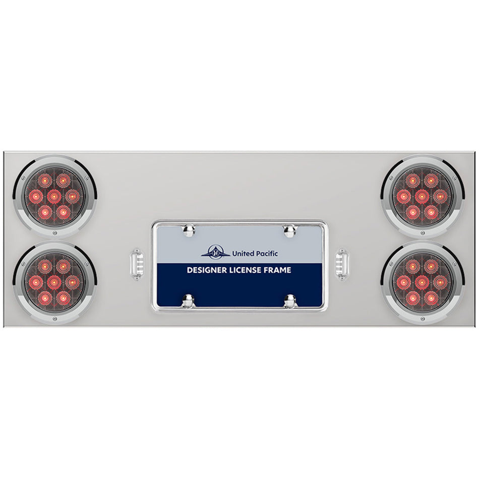 33 3/4" Stainless Steel Rear Center Panel w/ 4 X 7 LED 4" Lights & Bezels Competition Series - Red LEDs (Red or Clear Lens)