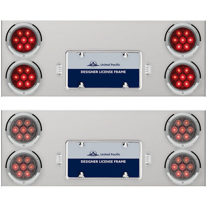 33 3/4" Stainless Steel Rear Center Panel w/ 4 X 7 LED 4" Lights & Bezels Competition Series - Red LEDs (Red or Clear Lens)