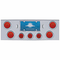 Chrome Rear Center Panel w 4 X 7 LED 4" Reflector Light & 3 X 13 LED 2-1/2" Light & Visor (Red LED - Red Lens)