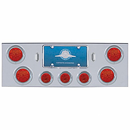 Chrome Rear Center Panel w 4 X 7 LED 4" Reflector Light & 3 X 13 LED 2-1/2" Light & Visor (Red LED - Red Lens)