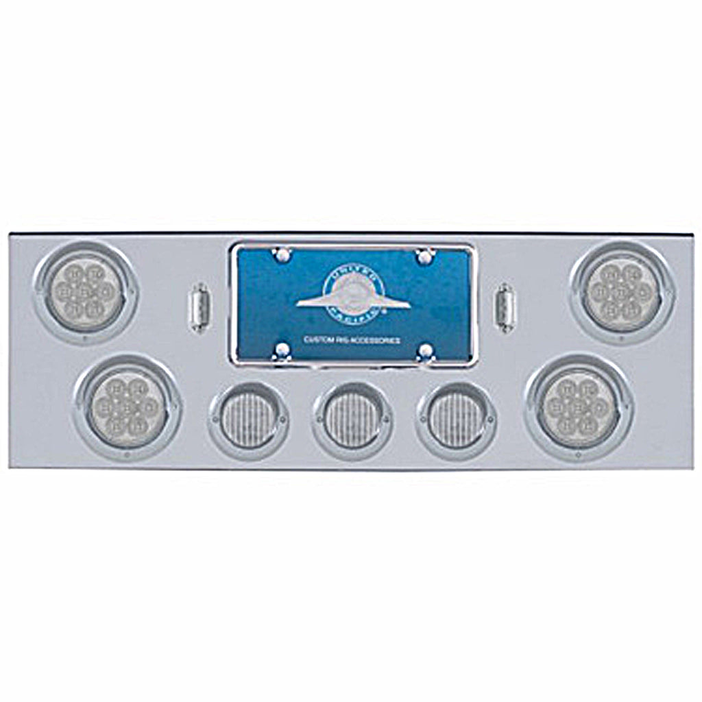 Chrome Rear Center Panel w 4 X 7 LED 4" Reflector Light & 3 X 13 LED 2-1/2" Light & Visor (Red LED - Clear Lens)