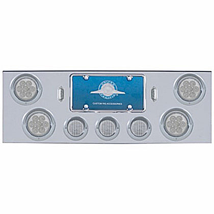 Chrome Rear Center Panel w 4 X 7 LED 4" Reflector Light & 3 X 13 LED 2-1/2" Light & Visor (Red LED - Clear Lens)