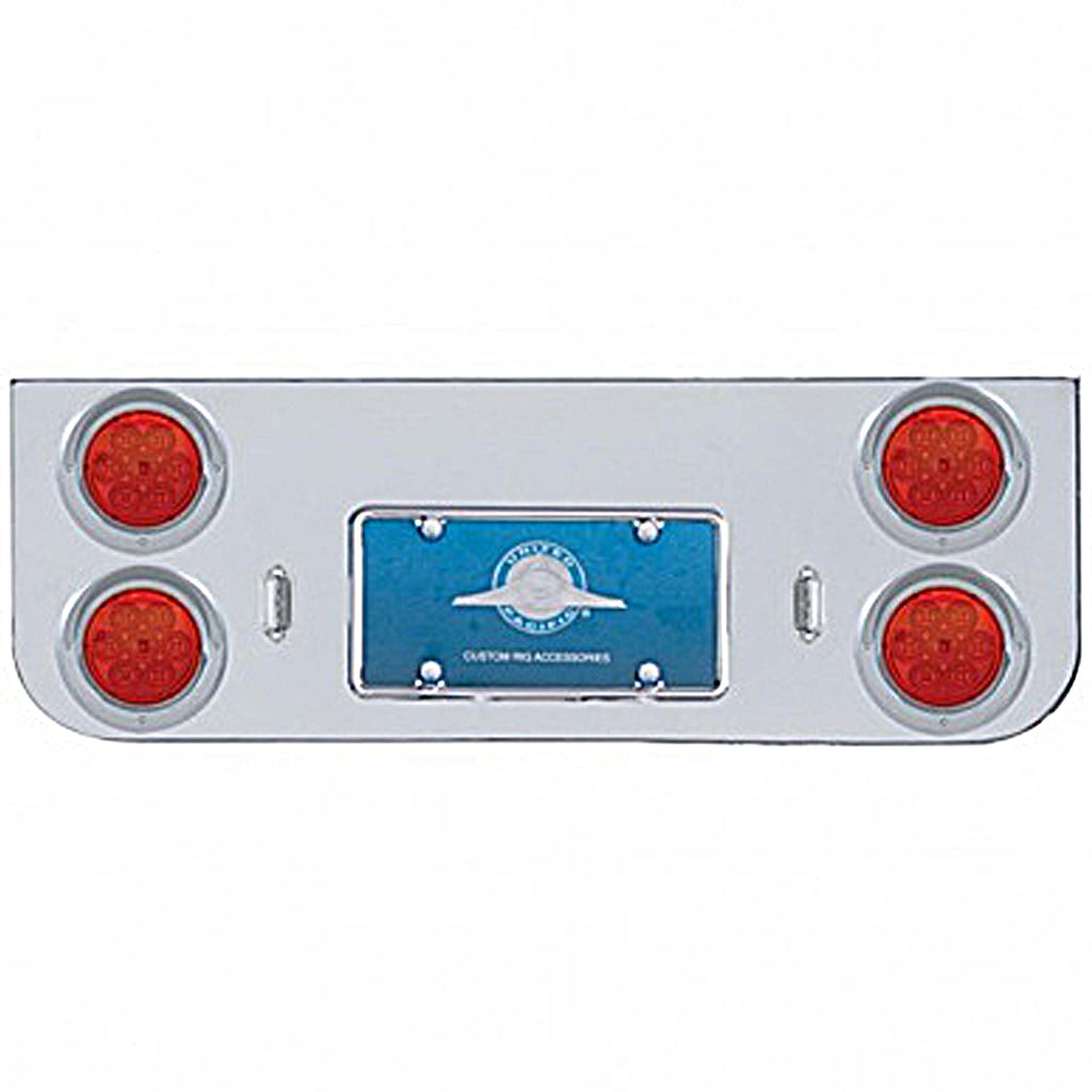 Chrome Rear Center Panel With Four 7 LED 4" Reflector Lights & Visors (Red LEDs - Red or Clear Lens)