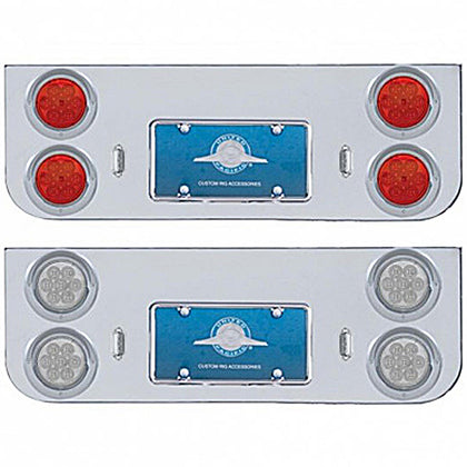 Chrome Rear Center Panel With Four 7 LED 4" Reflector Lights & Visors (Red LEDs - Red or Clear Lens)