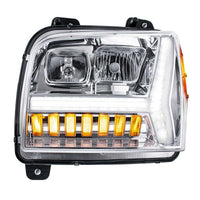 Chrome Headlight w/ LED DRL Light Bar & Turn Signal For 2018-2024 Kenworth W990 (Driver or Passenger Side)