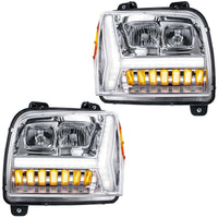 Chrome Headlight w/ LED DRL Light Bar & Turn Signal For 2018-2024 Kenworth W990 (Driver or Passenger Side)