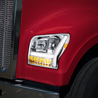 Chrome Headlight w/ LED DRL Light Bar & Turn Signal For 2018-2024 Kenworth W990 (Driver or Passenger Side)