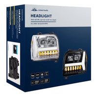 Chrome Headlight w/ LED DRL Light Bar & Turn Signal For 2018-2024 Kenworth W990 (Driver or Passenger Side)