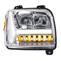 Chrome Headlight w/ LED DRL Light Bar & Turn Signal For 2018-2024 Kenworth W990 (Driver or Passenger Side)