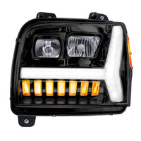 Blackout Headlight w/ LED DRL Light Bar & Turn Signal For 2018-2024 Kenworth W990 (Driver or Passenger Side)