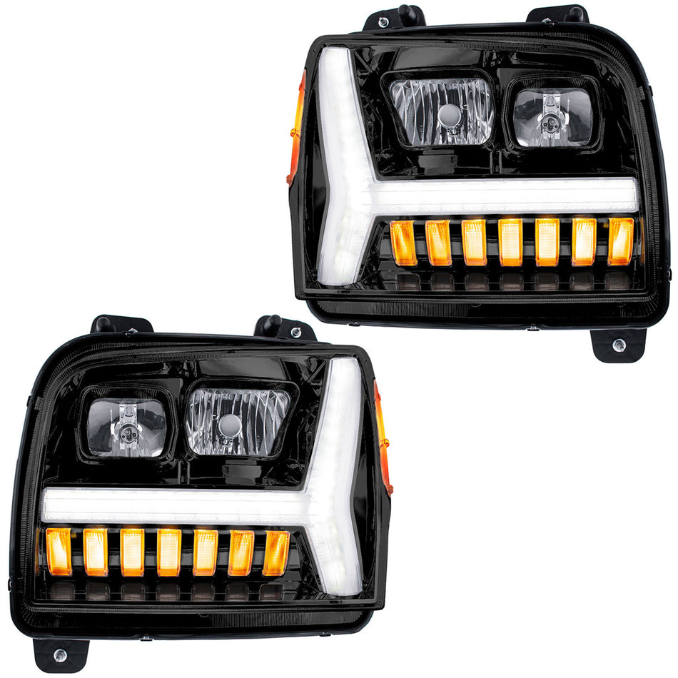 Blackout Headlight w/ LED DRL Light Bar & Turn Signal For 2018-2024 Kenworth W990 (Driver or Passenger Side)