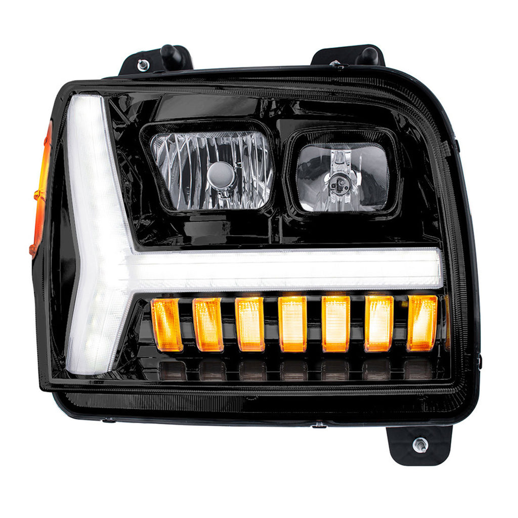 Blackout Headlight w/ LED DRL Light Bar & Turn Signal For 2018-2024 Kenworth W990 (Driver or Passenger Side)