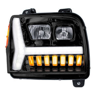 Blackout Headlight w/ LED DRL Light Bar & Turn Signal For 2018-2024 Kenworth W990 (Driver or Passenger Side)