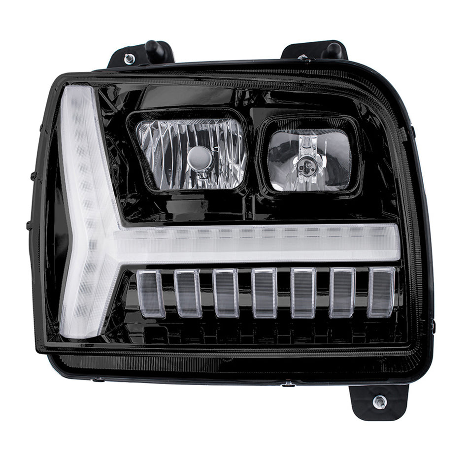 Blackout Headlight w/ LED DRL Light Bar & Turn Signal For 2018-2024 Kenworth W990 (Driver or Passenger Side)