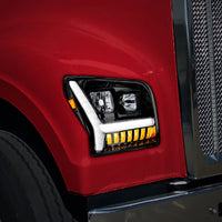Blackout Headlight w/ LED DRL Light Bar & Turn Signal For 2018-2024 Kenworth W990 (Driver or Passenger Side)
