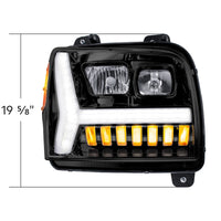 Blackout Headlight w/ LED DRL Light Bar & Turn Signal For 2018-2024 Kenworth W990 (Driver or Passenger Side)