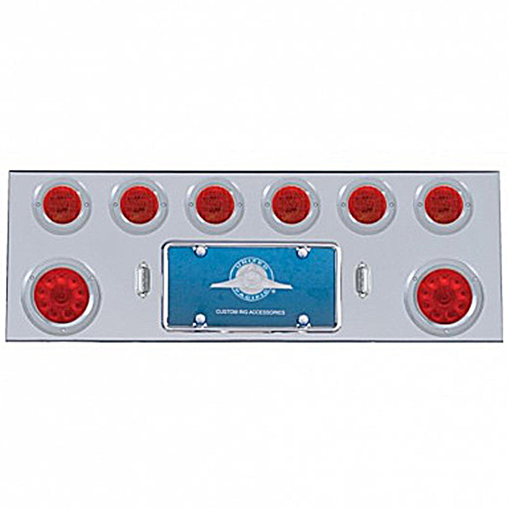 Stainless Steel Center Panel w/ 2 X 10 LED 4" Lights & 6 X 13 LED 2 1/2" Lights & Bezels - Red LEDs (Red or Clear Lens)