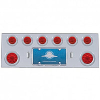 Stainless Steel Center Panel w/ 2 X 10 LED 4" Lights & 6 X 13 LED 2 1/2" Lights & Bezels - Red LEDs (Red or Clear Lens)