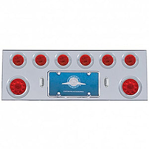 Stainless Steel Center Panel w/ 2 X 10 LED 4" Lights & 6 X 13 LED 2 1/2" Lights & Bezels - Red LEDs (Red or Clear Lens)