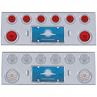 Stainless Steel Center Panel w/ 2 X 10 LED 4" Lights & 6 X 13 LED 2 1/2" Lights & Bezels - Red LEDs (Red or Clear Lens)