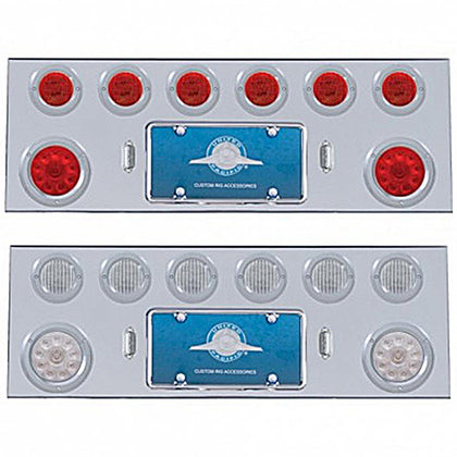Stainless Steel Center Panel w/ 2 X 10 LED 4" Lights & 6 X 13 LED 2 1/2" Lights & Bezels - Red LEDs (Red or Clear Lens)