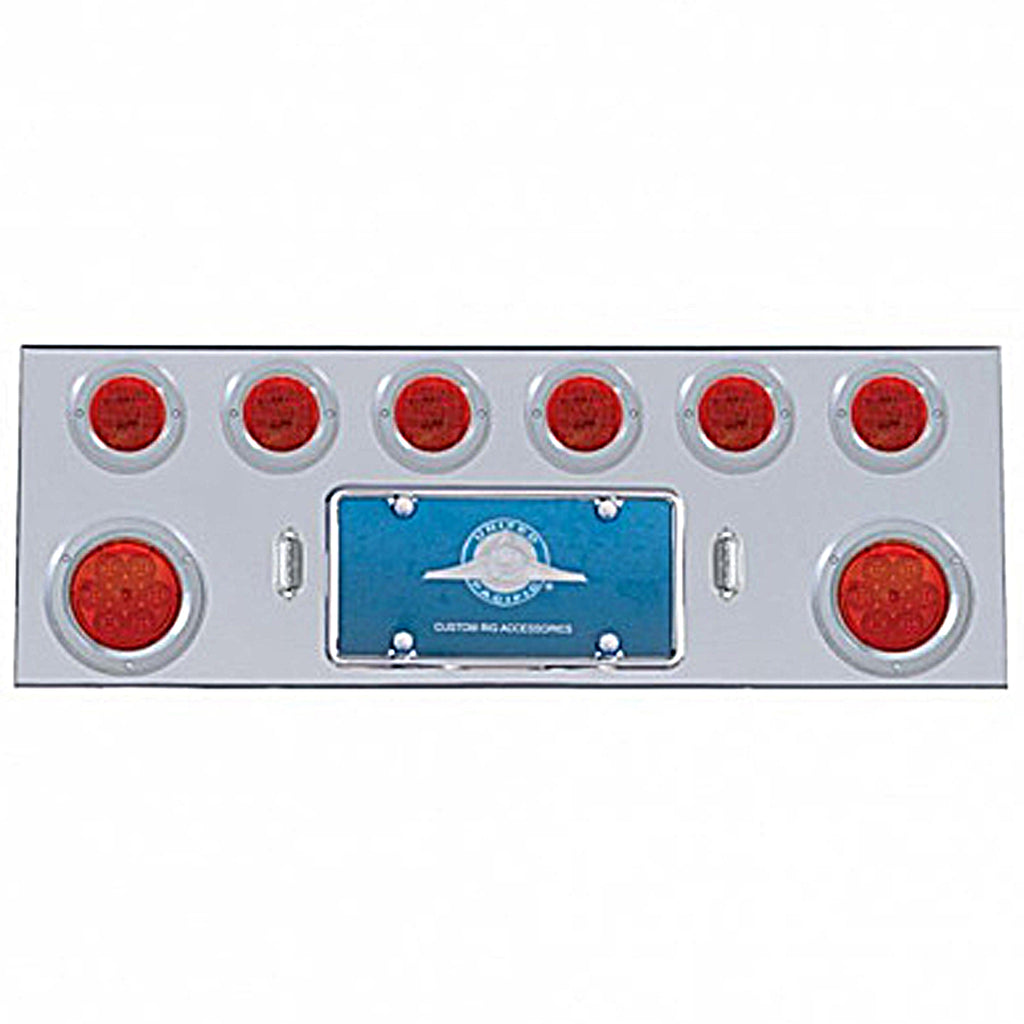 Stainless Steel Center Panel w/ 2 X 7 LED 4" Reflector Light & 6 X 13 LED 2 1/2" Light & Bezel - Red LEDs (Red or Clear Lens)