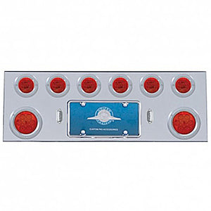 Stainless Steel Center Panel w/ 2 X 7 LED 4" Reflector Light & 6 X 13 LED 2 1/2" Light & Bezel - Red LEDs (Red or Clear Lens)