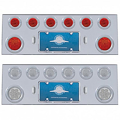 Stainless Steel Center Panel w/ 2 X 7 LED 4" Reflector Light & 6 X 13 LED 2 1/2" Light & Bezel - Red LEDs (Red or Clear Lens)