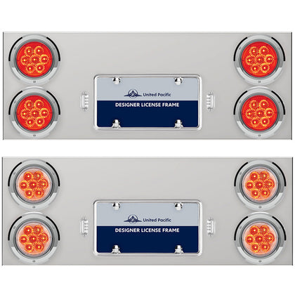 33 3/4" Stainless Steel Rear Center Panel w/ 4X 7 LED 4" Reflector Lights & Bezels - Red LEDs (Red or Clear Lens)