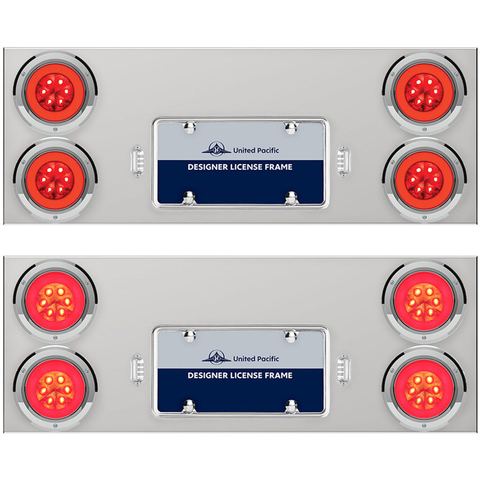 33 3/4" Stainless Steel Rear Center Panel w/ 4 X 21 LED 4" GloLight & Bezels - Red LEDs (Red or Clear Lens)