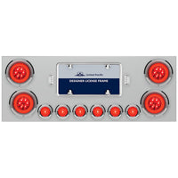 Stainless Steel Rear Center Panel w 4 X 21 LED 4" GloLight & 6 X 6 LED 2" GloLight & Bezels (Red LEDs - Red Lens)