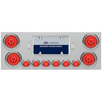 Stainless Steel Rear Center Panel w 4 X 21 LED 4" GloLight & 6 X 6 LED 2" GloLight & Bezels (Red LEDs - Red Lens)