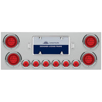 Stainless Steel Rear Center Panel w 4 X 21 LED 4" GloLight & 6 X 6 LED 2" GloLight & Bezels (Red LEDs - Red Lens)