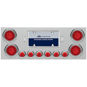 Stainless Steel Rear Center Panel w 4 X 21 LED 4" GloLight & 6 X 6 LED 2" GloLight & Bezels (Red LEDs - Red Lens)