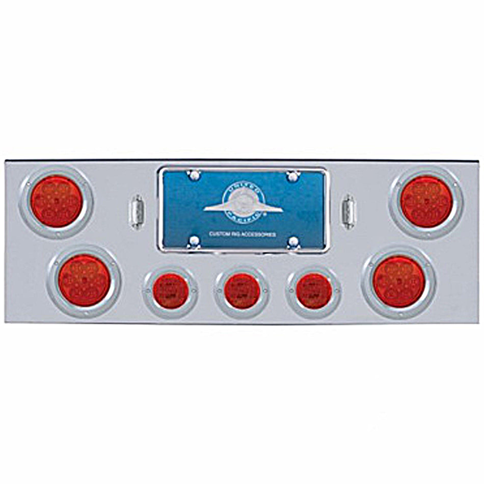 Chrome Rear Center Panel w 4 X 7 LED 4" Reflector Lights & 3 X 13 LED 2-1/2" Lights (Red LEDs - Red or Clear Lens)