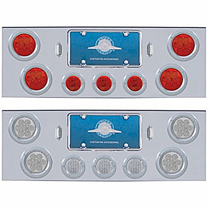 Chrome Rear Center Panel w 4 X 7 LED 4" Reflector Lights & 3 X 13 LED 2-1/2" Lights (Red LEDs - Red or Clear Lens)