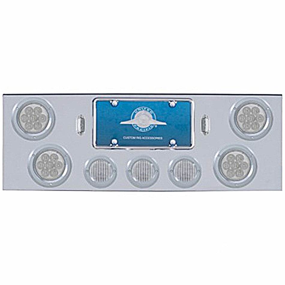 Chrome Rear Center Panel w 4 X 7 LED 4" Reflector Lights & 3 X 13 LED 2-1/2" Lights (Red LEDs - Red or Clear Lens)