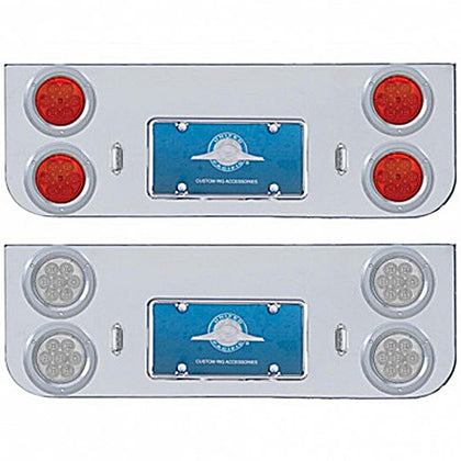 Chrome Rear Center Panel w Four 7 LED 4" Reflector Lights & Bezels (Red LEDs - Red or Clear Lens)