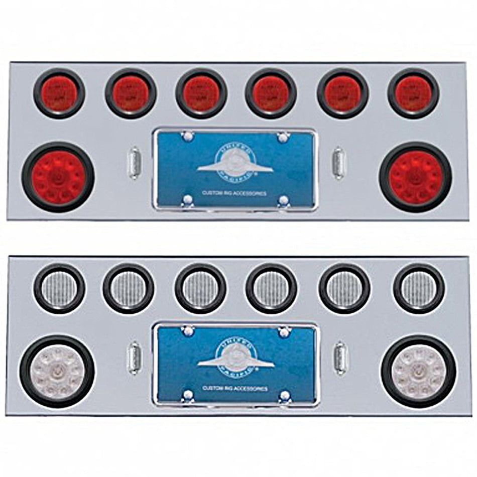 Stainless Steel Rear Center Panel w/ 2 X 10 LED 4" Lights & 6 X 13 LED 2 1/2" Lights - Red LEDs (Red or Clear Lens)