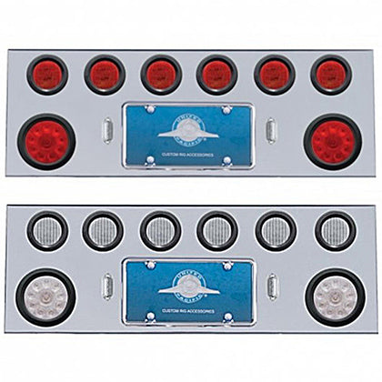 Stainless Steel Rear Center Panel w/ 2 X 10 LED 4" Lights & 6 X 13 LED 2 1/2" Lights - Red LEDs (Red or Clear Lens)