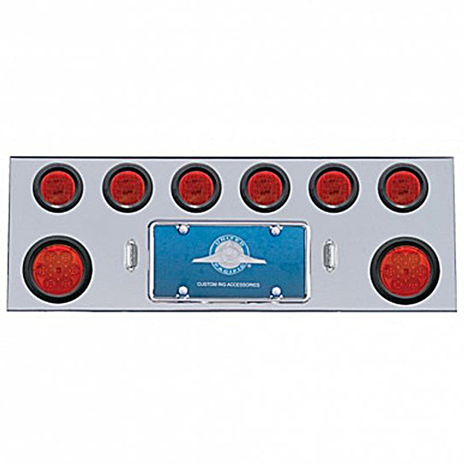 Stainless Steel Rear Center Panel w/ 2 X 7 LED 4" Reflector Lights & 6 X 13 LED 2 1/2" Lights - Red LEDs (Red or Clear Lens)