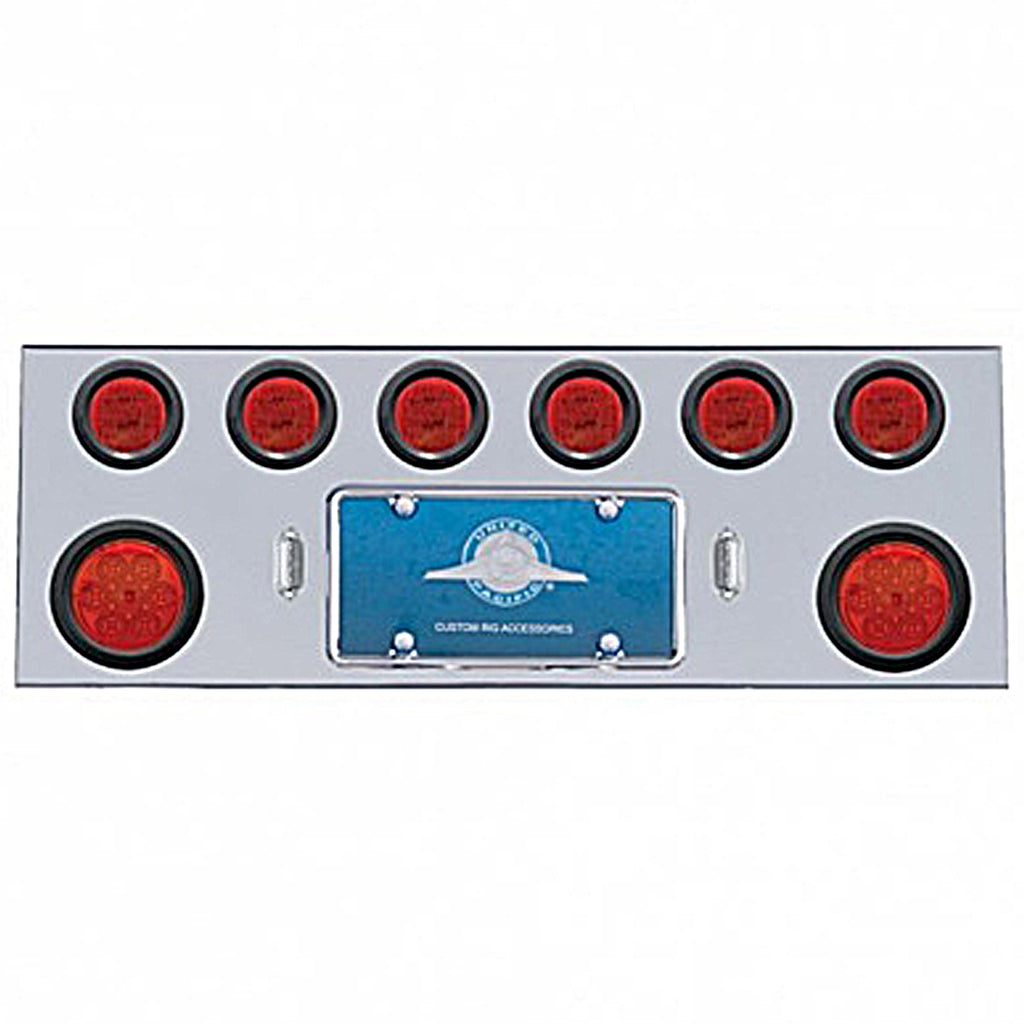 Stainless Steel Rear Center Panel w/ 2 X 7 LED 4" Reflector Lights & 6 X 13 LED 2 1/2" Lights - Red LEDs (Red or Clear Lens)
