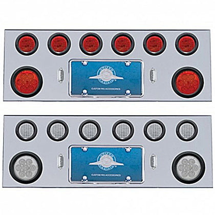 Stainless Steel Rear Center Panel w/ 2 X 7 LED 4" Reflector Lights & 6 X 13 LED 2 1/2" Lights - Red LEDs (Red or Clear Lens)