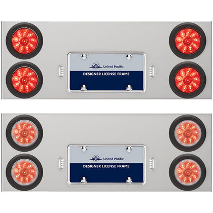 33 3/4" Stainless Steel Rear Center Panel w/ 4 X 10 LED 4" Lights & Grommets - Red LEDs (Red or Clear Lens)