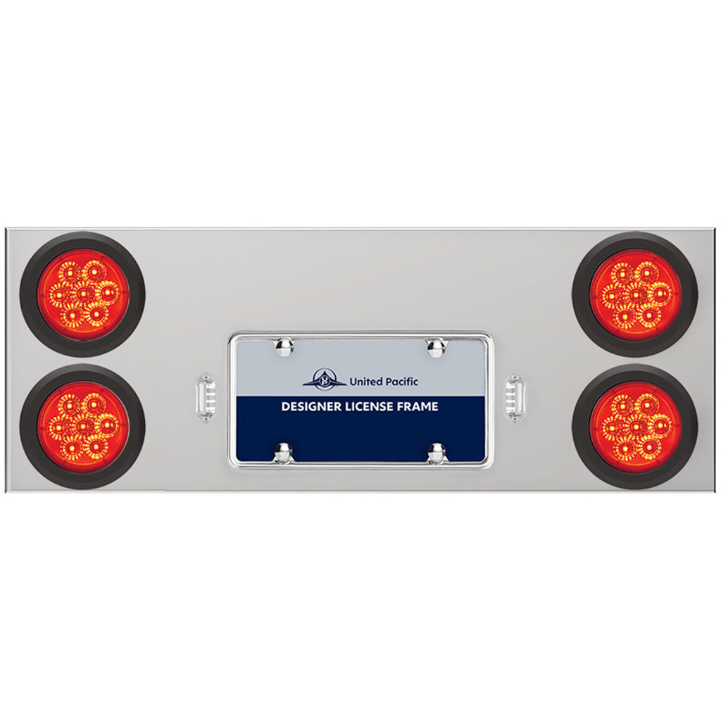 33-3/4" Stainless Rear Center Panel w/ 4 X 7 LED 4" Reflector Lights & Grommets - Red LEDs (Red or Clear Lens)