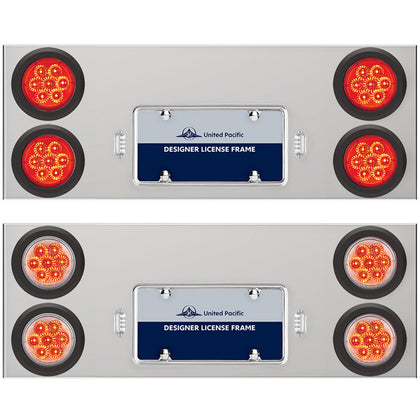 33-3/4" Stainless Rear Center Panel w/ 4 X 7 LED 4" Reflector Lights & Grommets - Red LEDs (Red or Clear Lens)