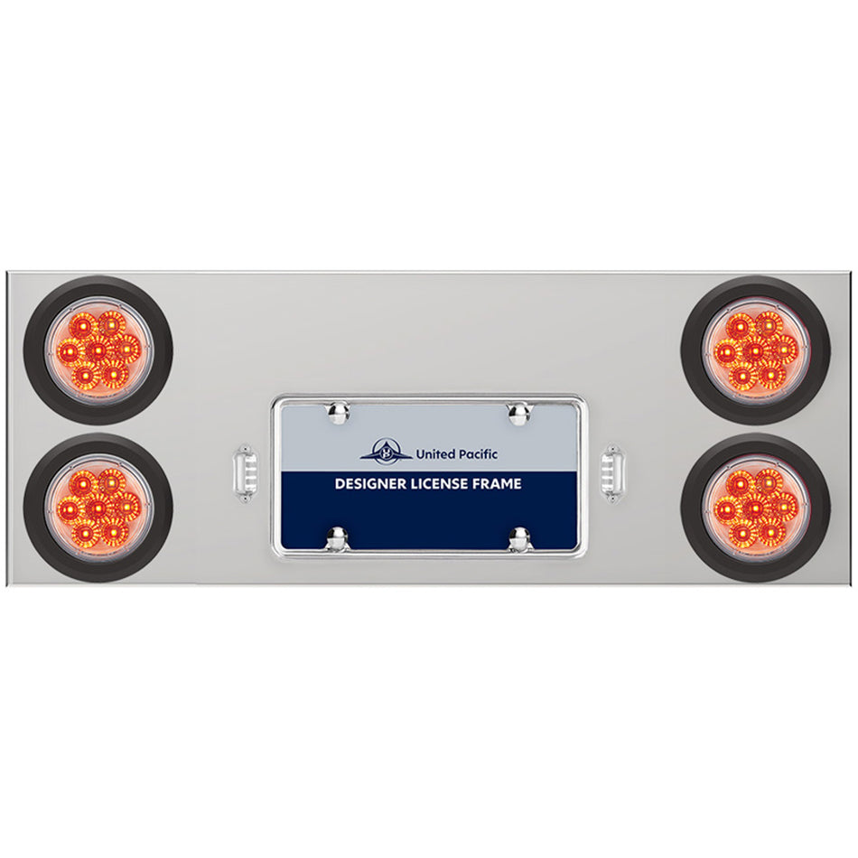 33-3/4" Stainless Rear Center Panel w/ 4 X 7 LED 4" Reflector Lights & Grommets - Red LEDs (Red or Clear Lens)