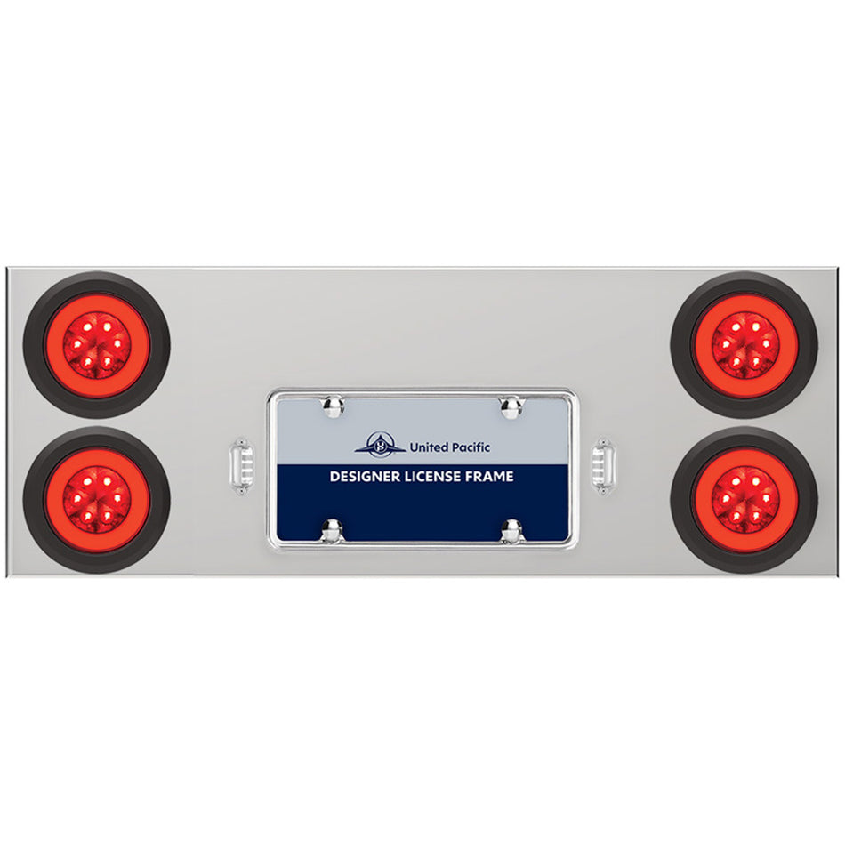 33-3/4" Stainless Rear Center Panel w/ 4 X 21 LED 4" GloLight & Grommets - Red LEDs (Red or Clear Lens)